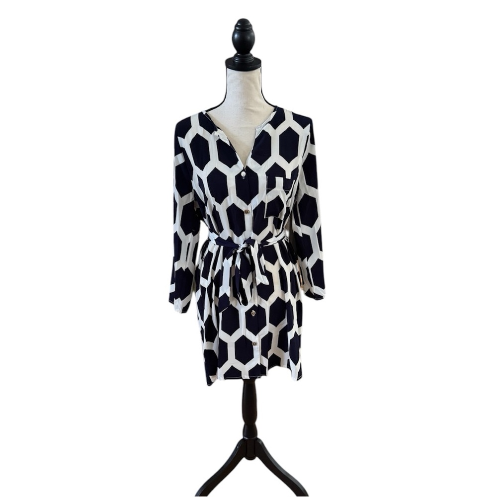 Print V Neck Belted Mini Dress